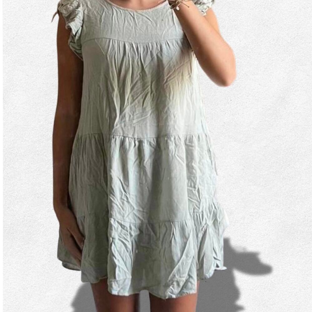 *NWT* Altar’d State Sage Green Tiered Ruffle Sleeve Dress